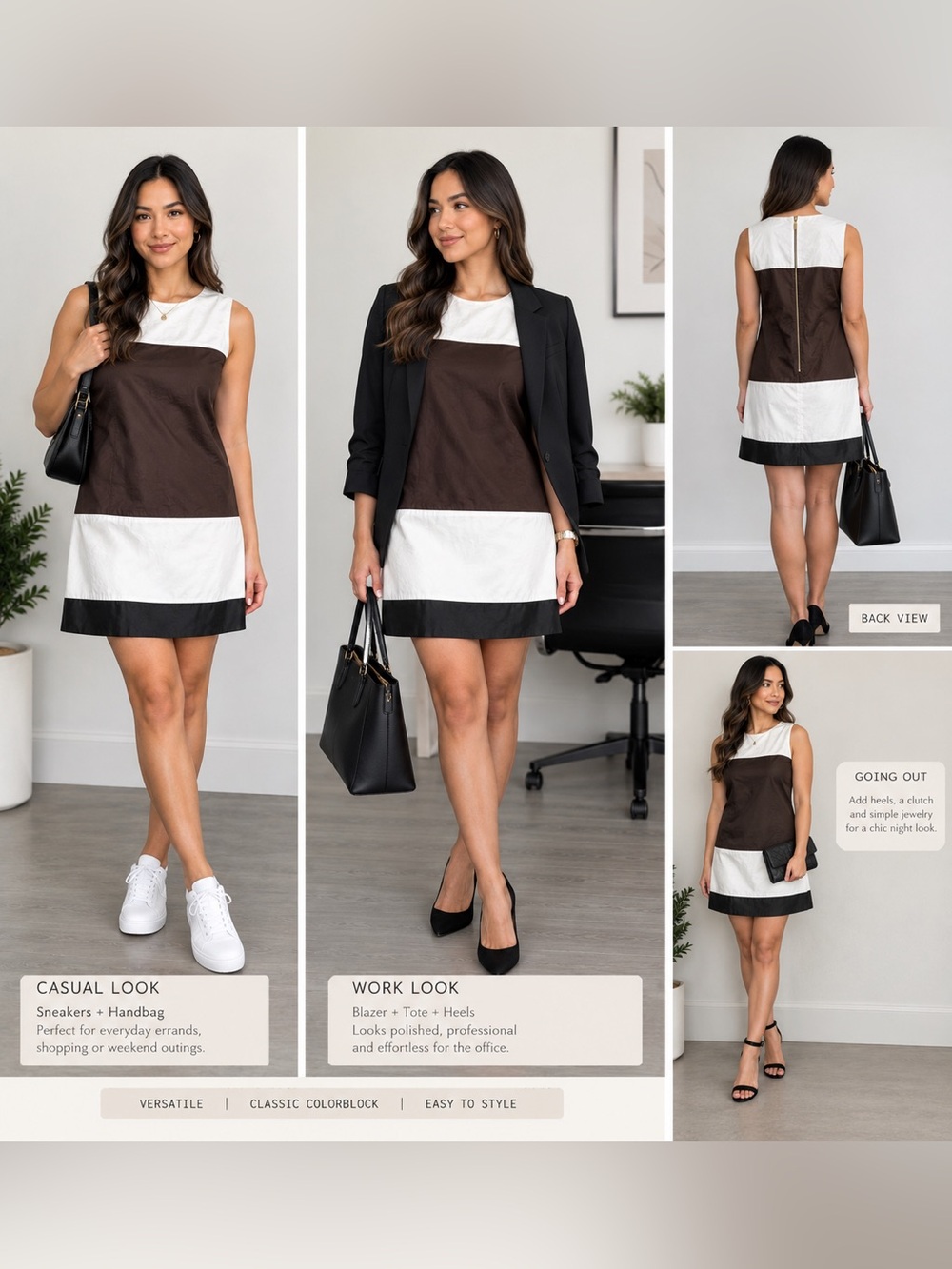 kate spade White, Brown & Black Colorblock Sleeveless Mini Dress